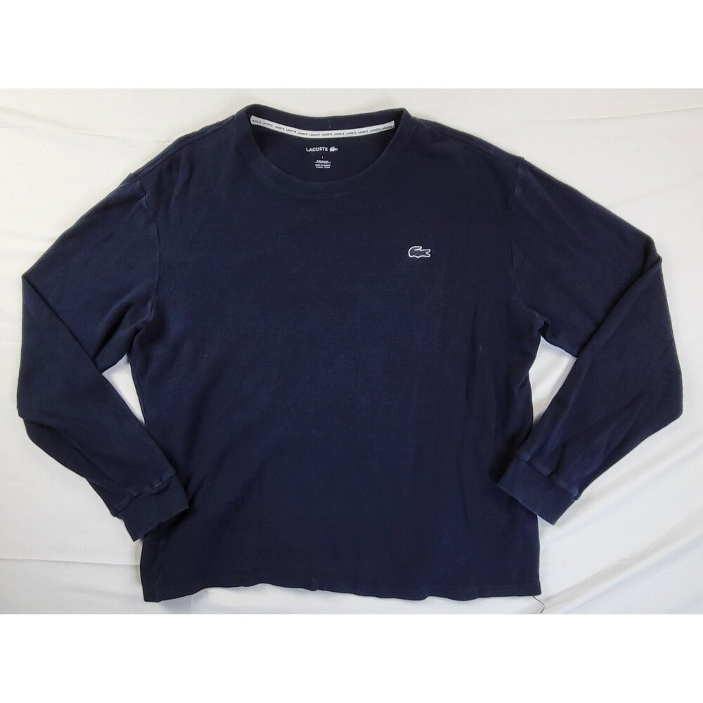 Lacoste Sleepwear Waffle Knit Thermal Lounge Long Sleeve Top Mens Large Black